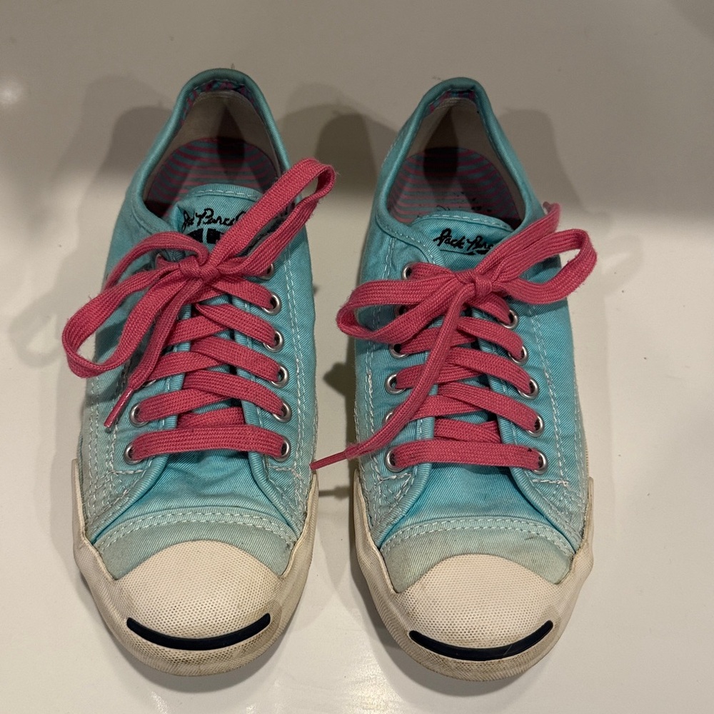 Converse Jack Purcell Sneakers in ombré turquoise with dark pink laces